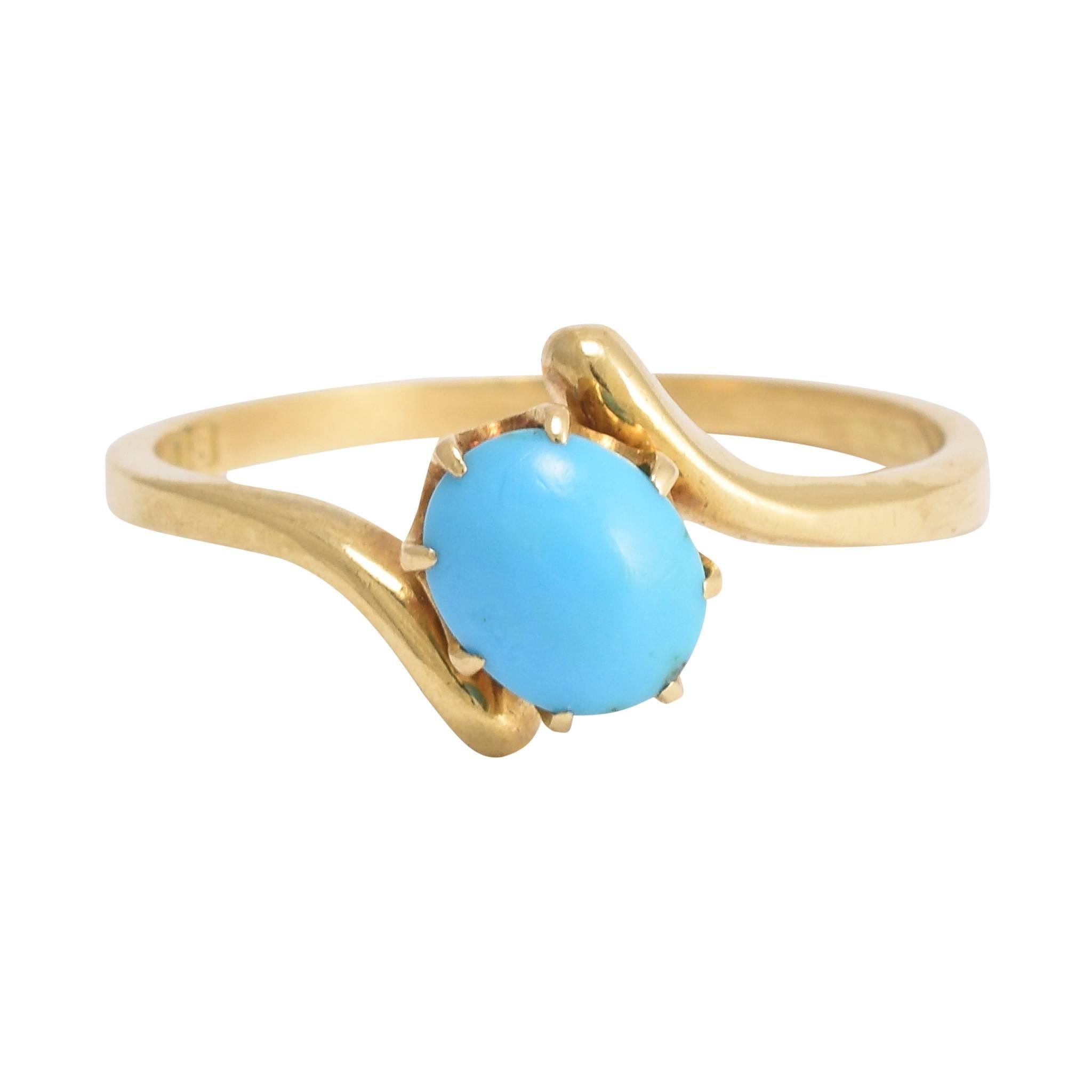 Antique Art Nouveau Turquoise Crossover Ring