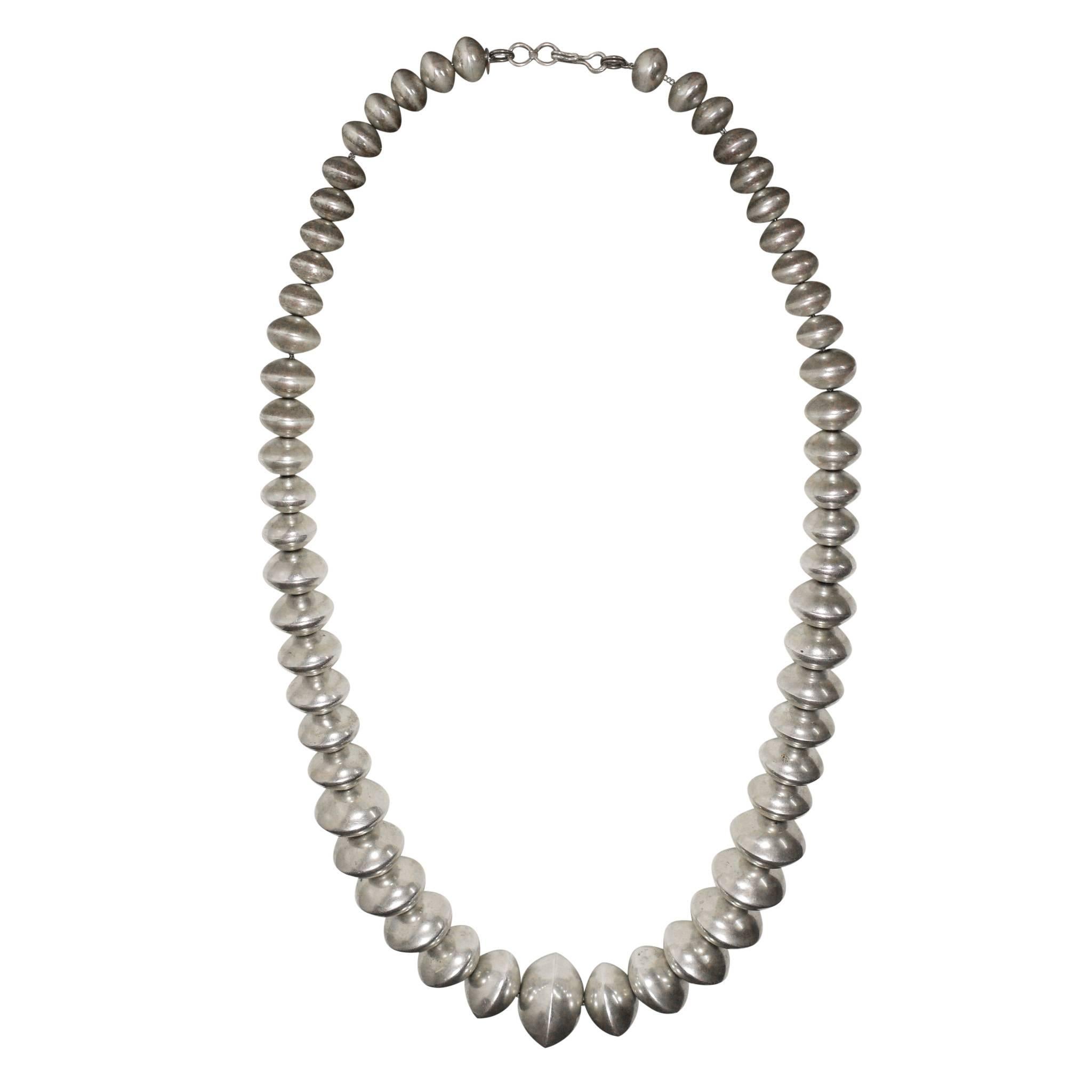 1960s Silver "Flying Saucer" Long Bead Necklace