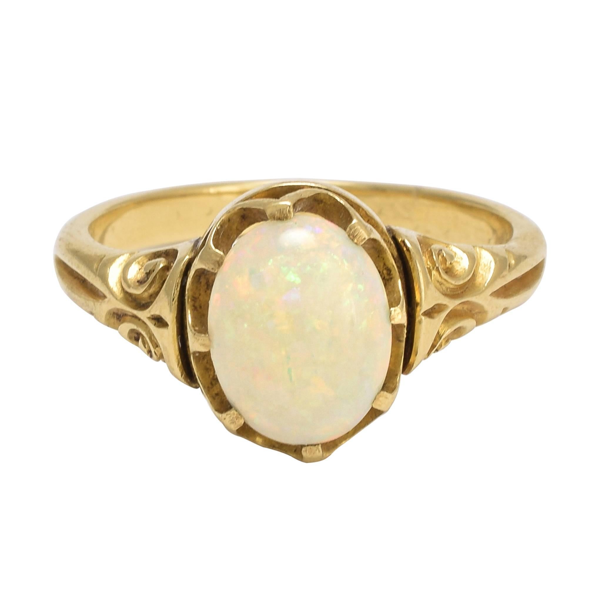Antique Victorian Opal Scrolled Gold Ring