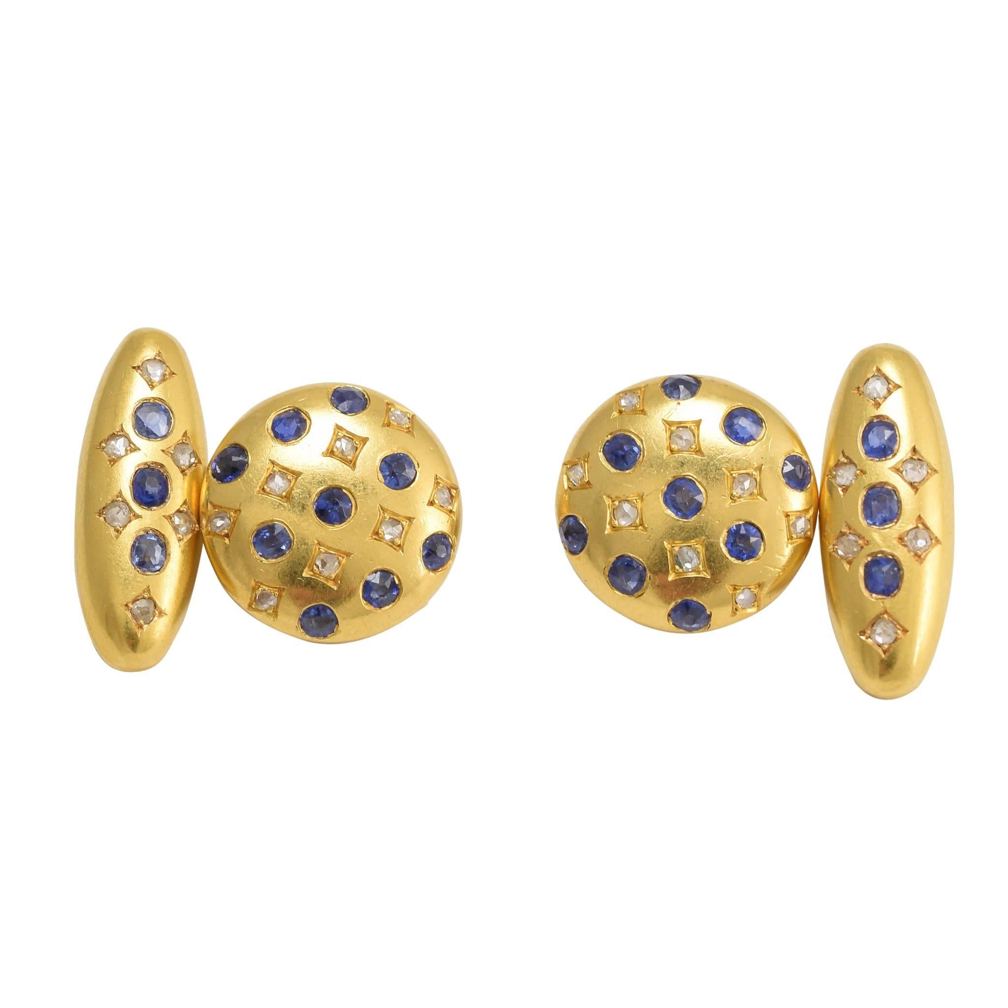 Antique Victorian Sapphire Diamond Gold Cufflinks