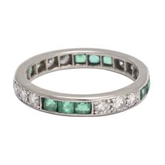 1920s Art Deco Emerald Diamond Platinum Eternity Ring