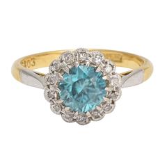 Art Deco Zircon Diamond Flower Cluster Ring