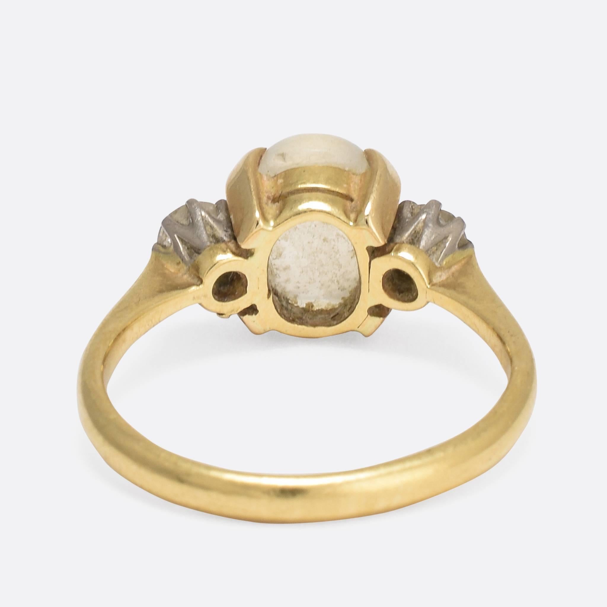 Women's Art Deco Blue Moonstone Diamond Trilogy Ring
