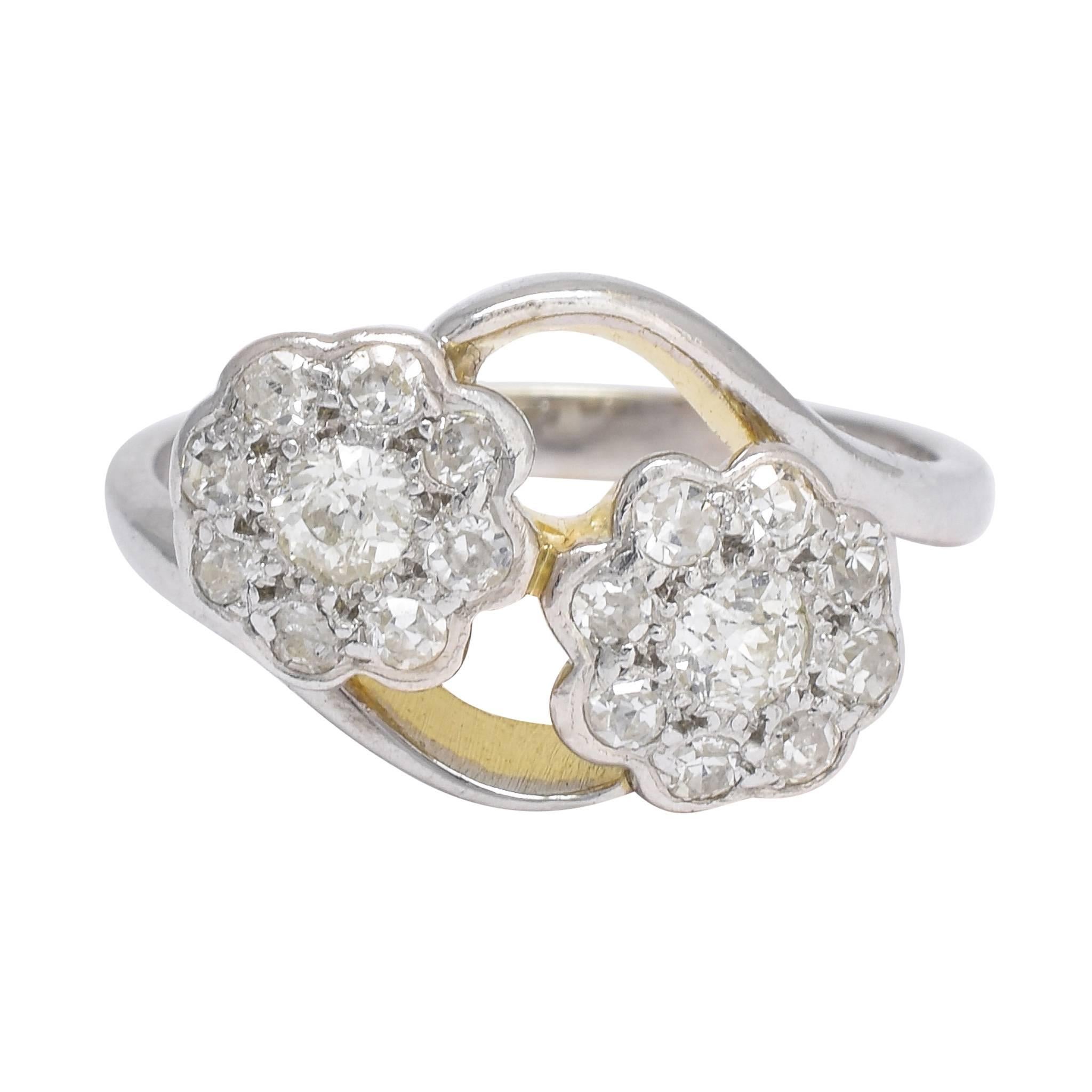 Antique Art Nouveau Diamond Double Daisy Cluster Ring