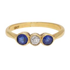 Antique Edwardian Sapphire Diamond Three-Stone Gold Ring