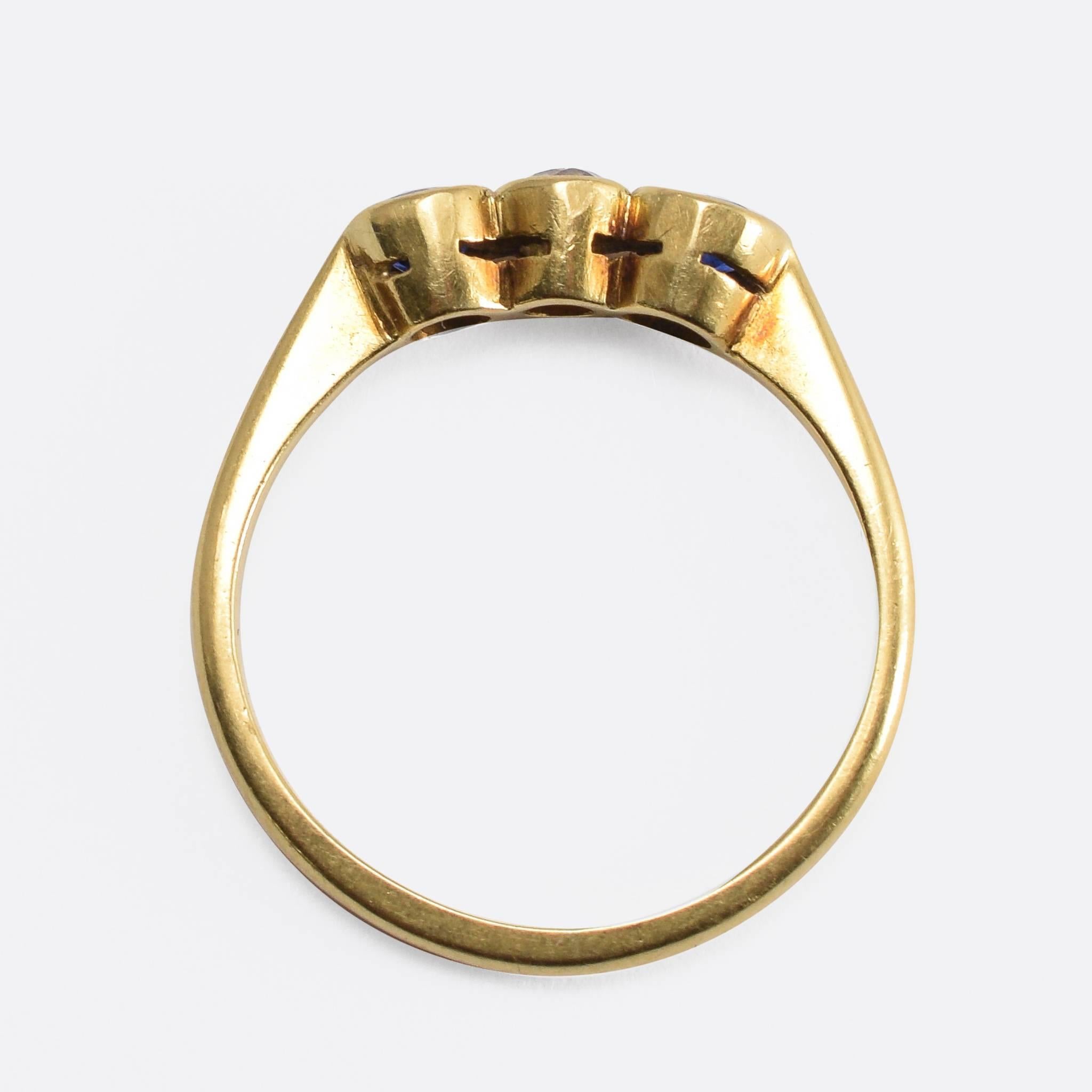 Women's Antique Edwardian Sapphire Diamond Three-Stone Gold Ring