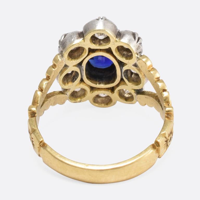 Antique Sapphire Diamond Flower Cluster Ring at 1stDibs