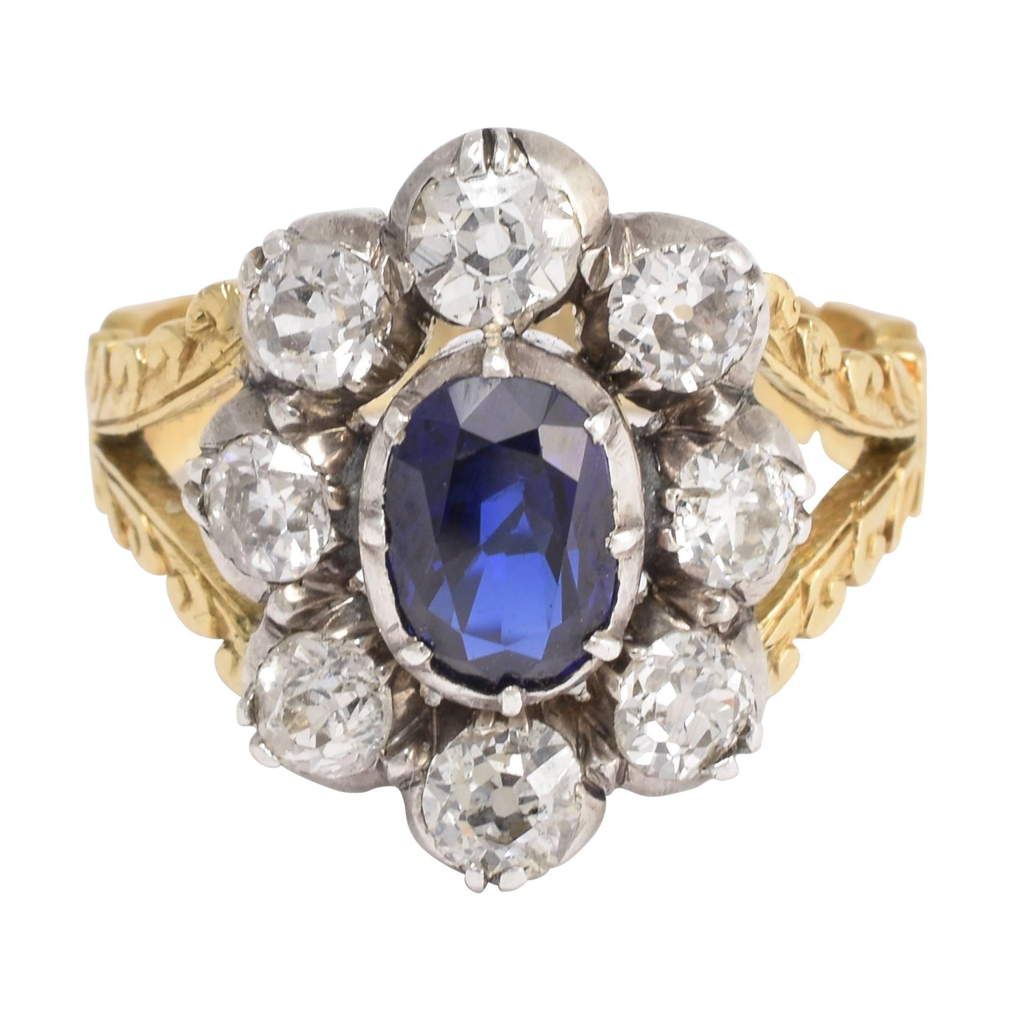 Antique Georgian Sapphire Diamond Flower Cluster Ring