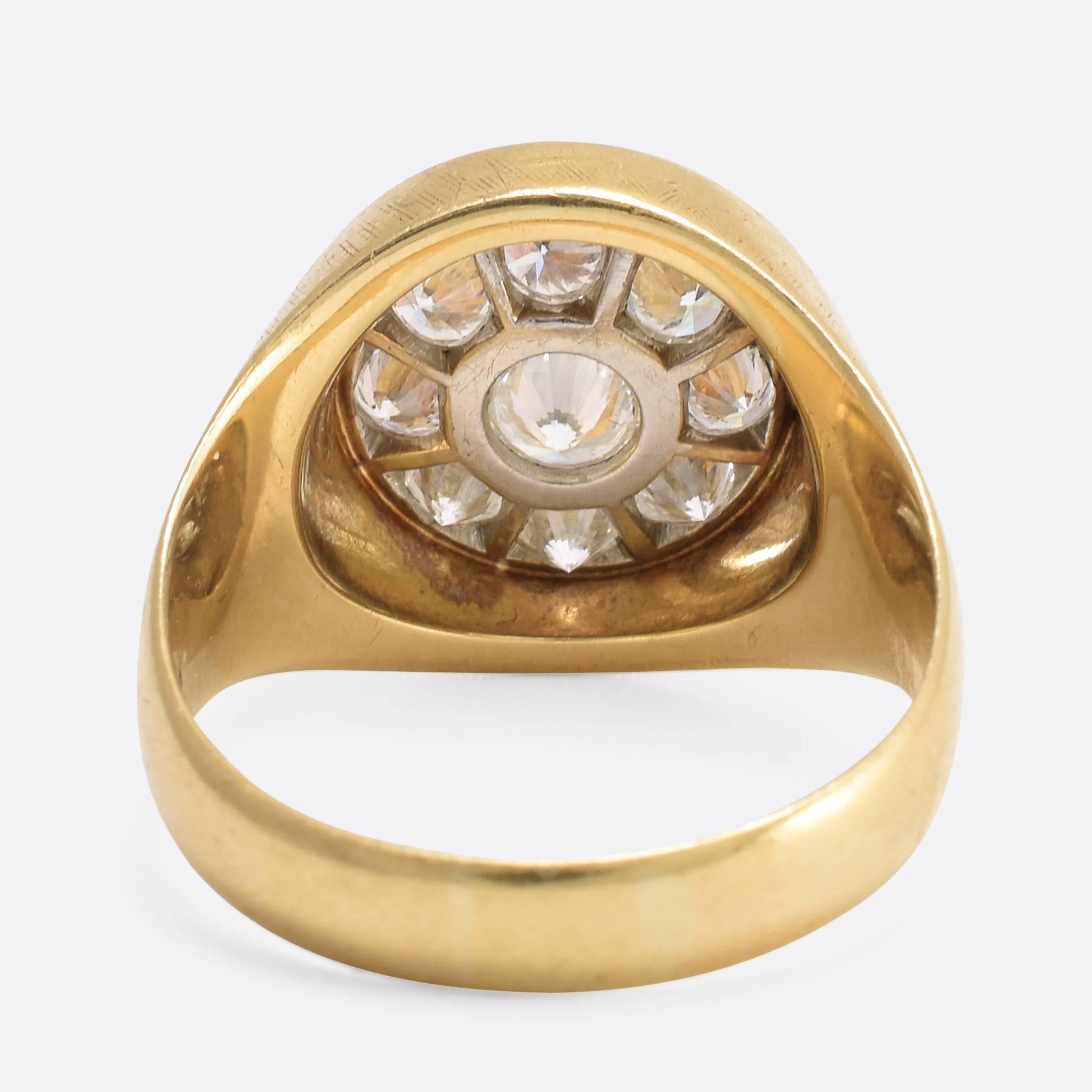 Retro 1940s Diamond Gold Concave Cluster Ring