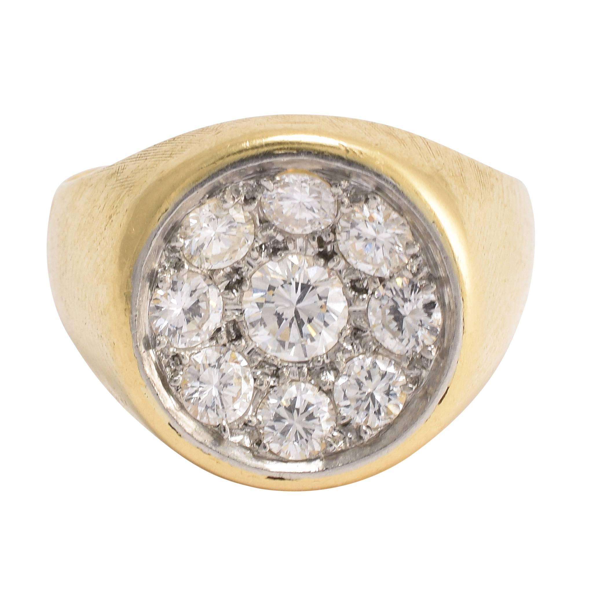 1940s Diamond Gold Concave Cluster Ring