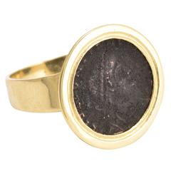 Antique Georgian Roman Coin Gold Signet Ring 10