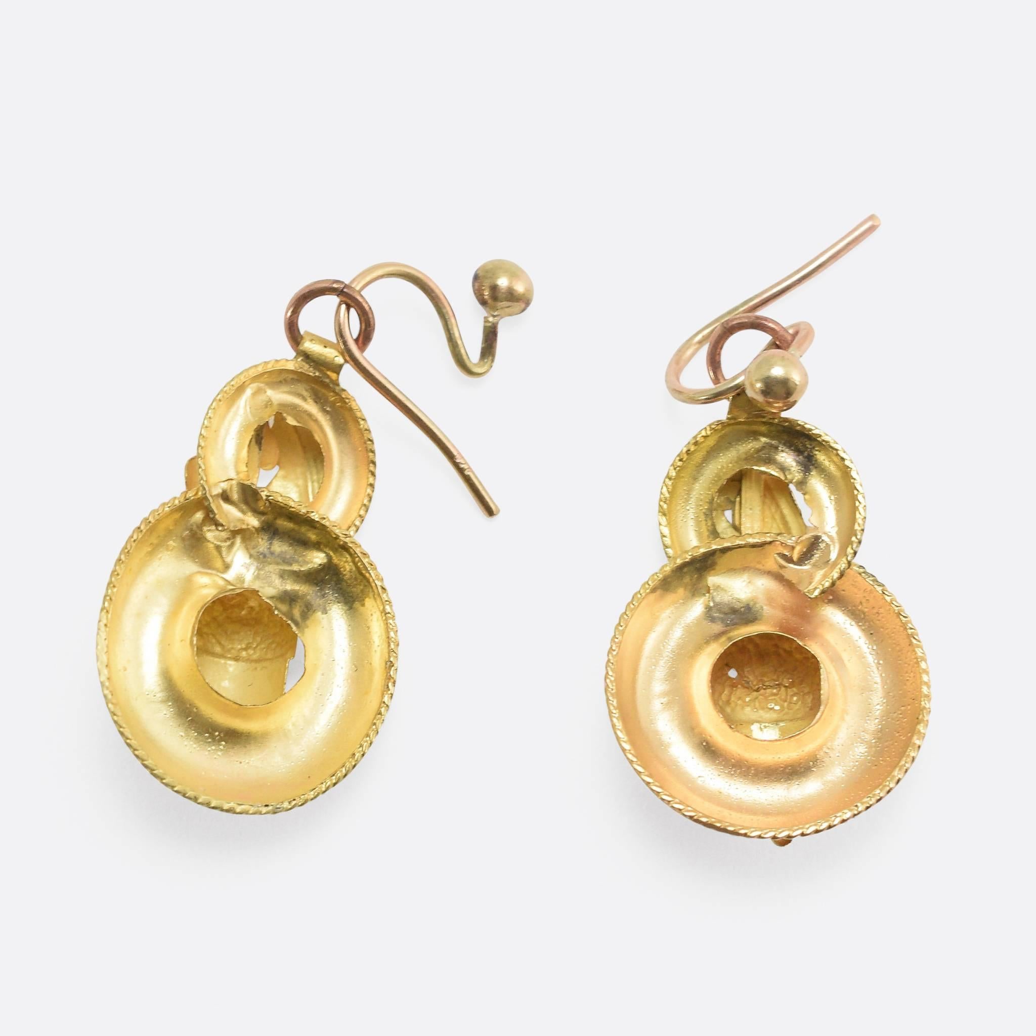 Women's Antique Etruscan Revival Gold Acorn Earrings