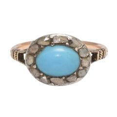 Antique Georgian Turquoise Diamond Silver Gold Cluster Ring