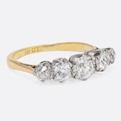 Antique Victorian 1.62 Carat Old Cut Diamonds Five Stone Ring