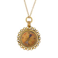 Antique Edwardian Chain-Link Gold Compass Pendant