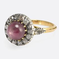 Antique Victorian Star Ruby Diamond Cluster Ring