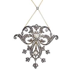 Antique Mid-Victorian Pearl Diamond Necklace