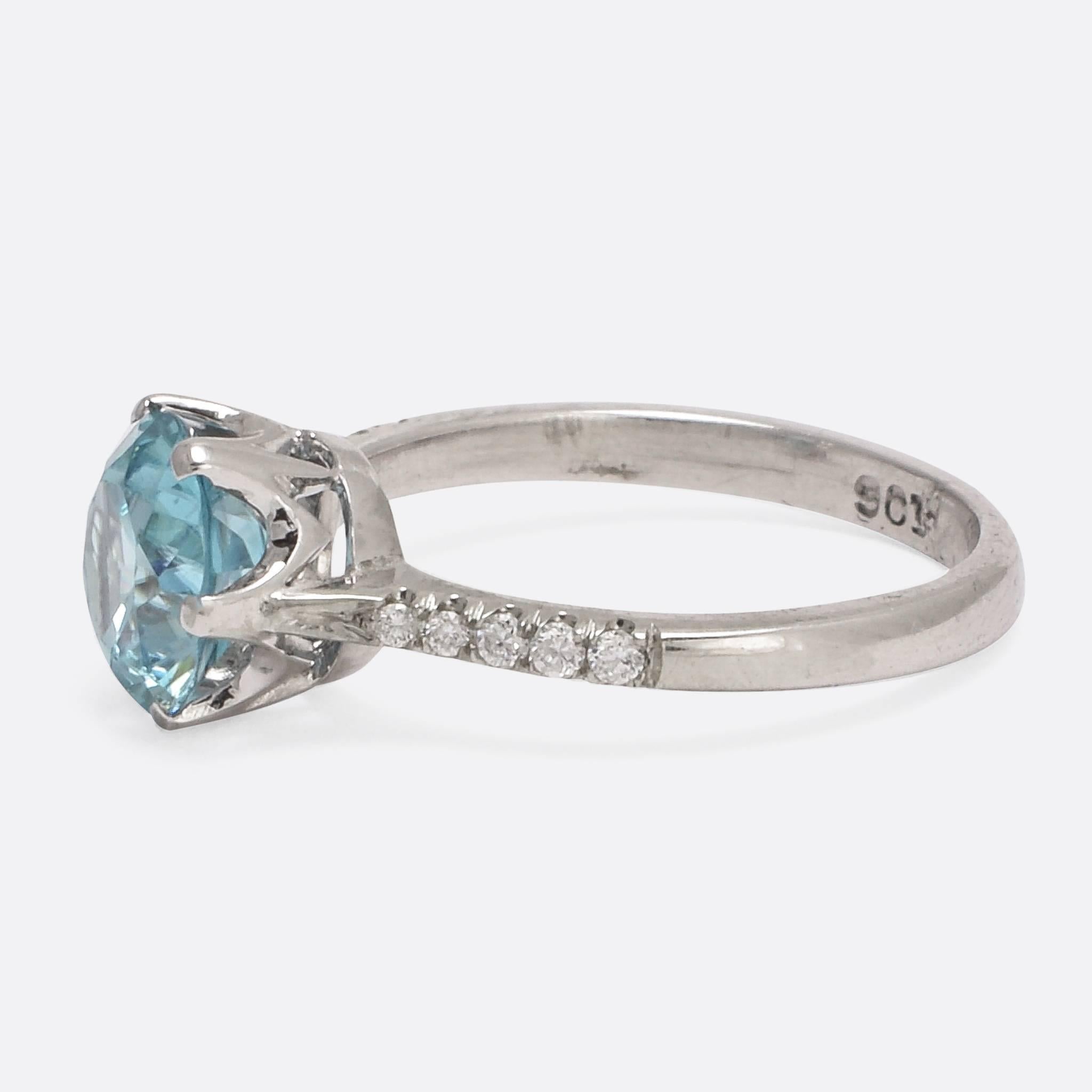 Art Deco Zircon Diamond Solitaire Ring In Excellent Condition In Sale, Cheshire