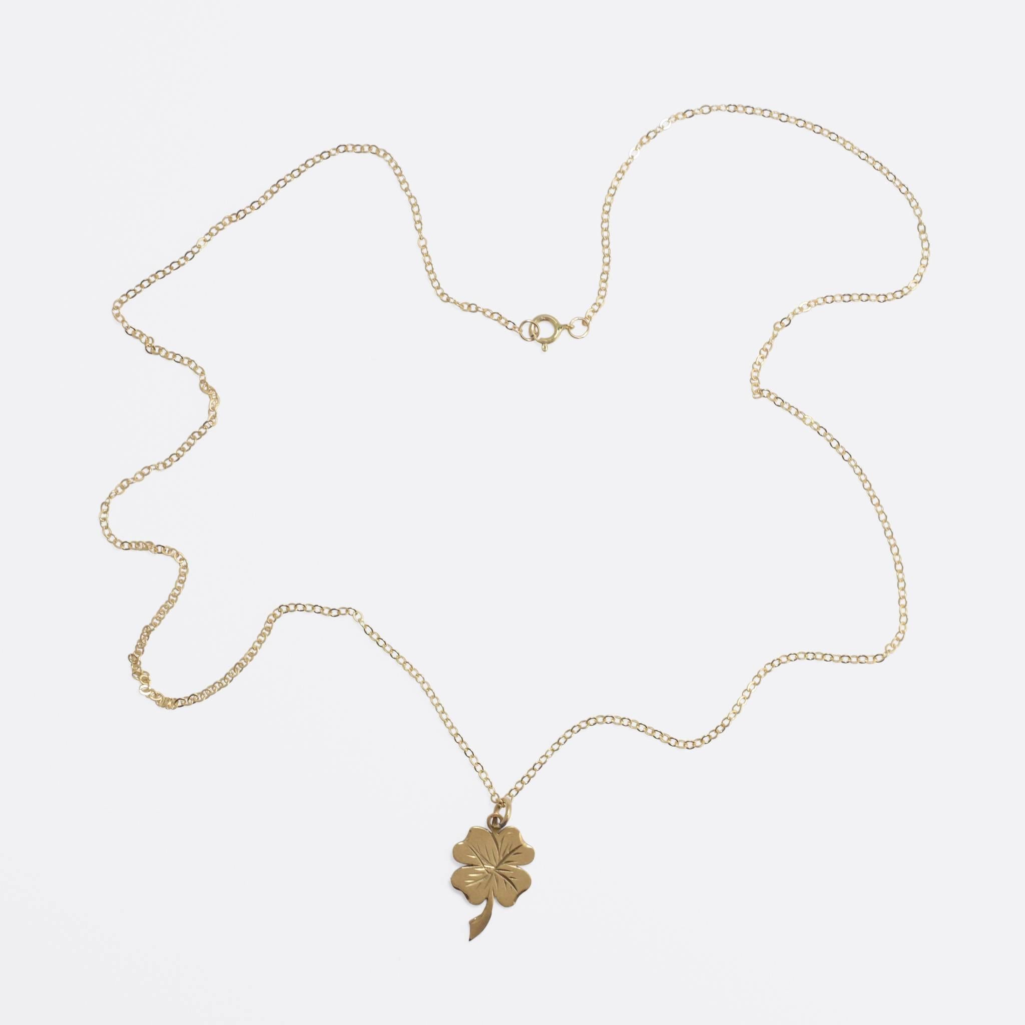 Edwardian Lucky Clover Gold Pendant In Excellent Condition In Sale, Cheshire