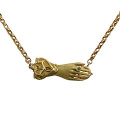 Georgian Emerald Gold Hand Necklace