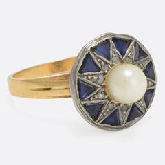 Art Deco Pearl Sapphire Diamond Star Ring