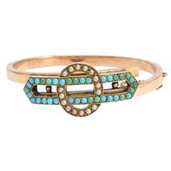 Antique Victorian Turquoise Pearl Infinity Bangle Bracelet 12