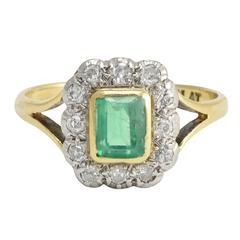Antique Victorian Emerald Diamond Picture Frame Ring