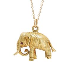 Antique Victorian Ruby Elephant Gold Pendant