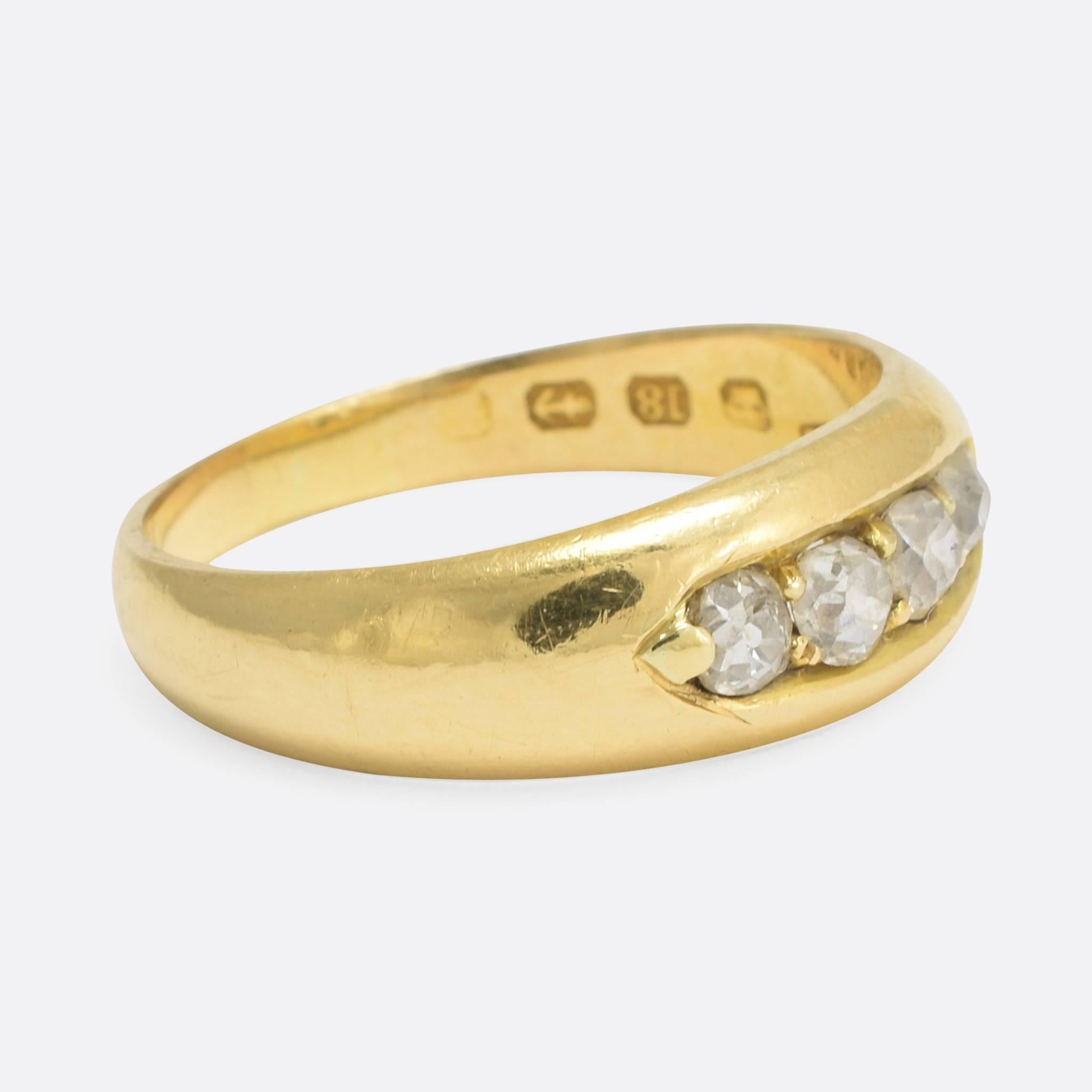 Antique Victorian Four Diamond Gold Band Ring In Excellent Condition In Sale, Cheshire
