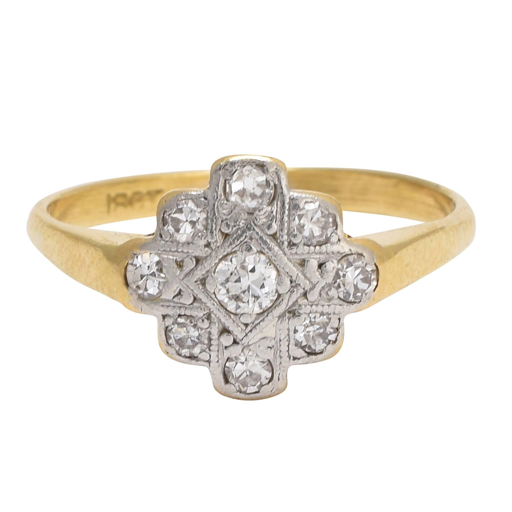 1920s Art Deco Diamond Cross Cluster Ring