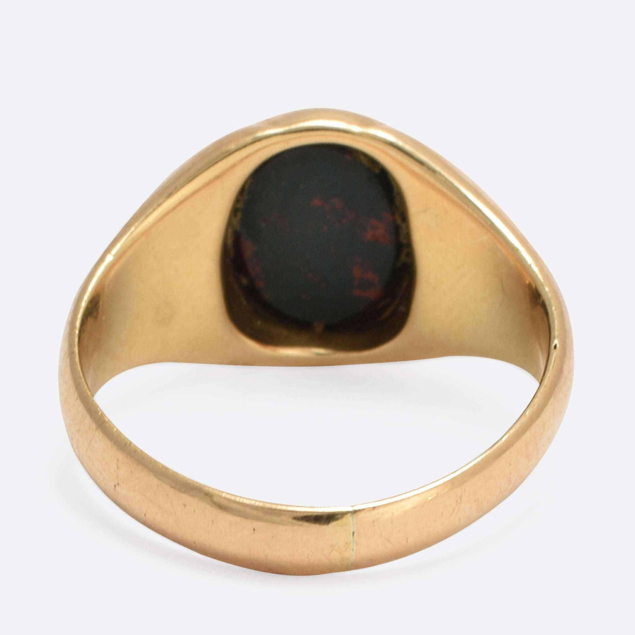 Women's or Men's Antique Victorian Bloodstone Oval Gold Signet Ring