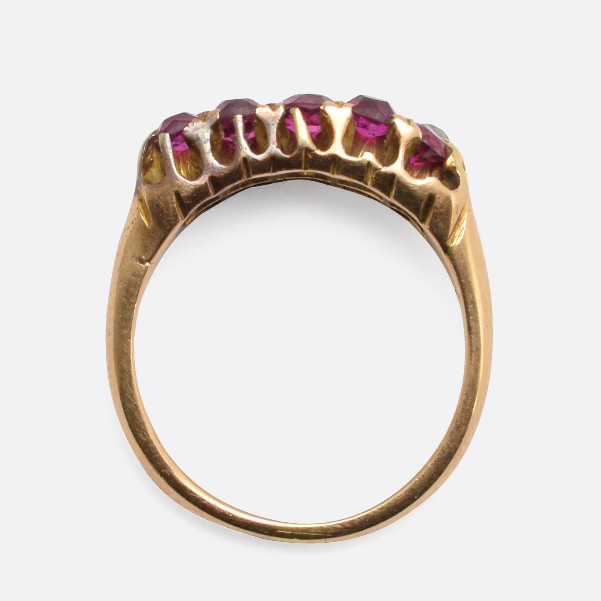 Women's Antique Victorian Ruby Diamond Double Row Ring