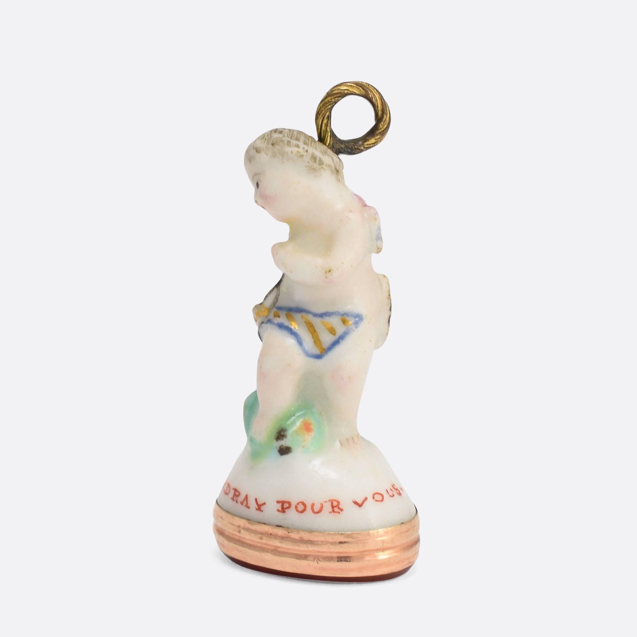 Georgian Antique 18th Century Derby Chelsea Cupid with Bow Porcelain Fob Seal