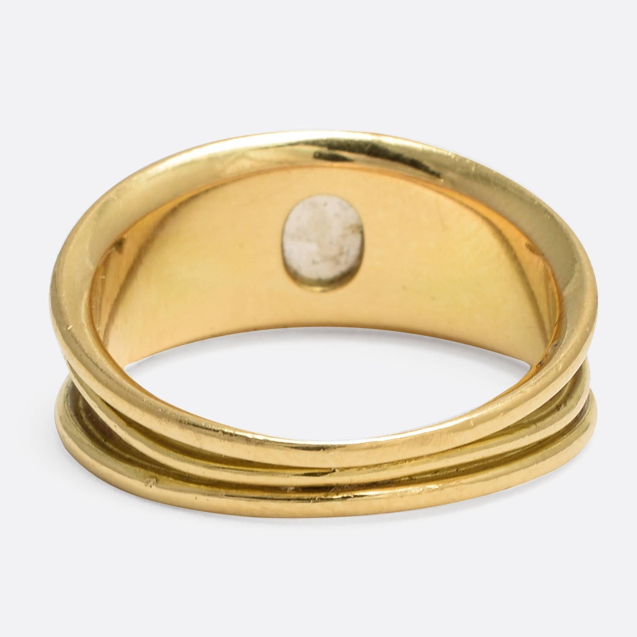 Retro 1970s Elizabeth Gage Moonstone Leaf Gold Ring