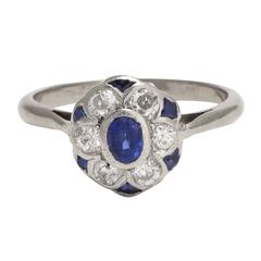 Art Deco Sapphire and Diamond Flower Cluster Ring