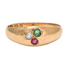 Antique Victorian Diamond Ruby Emerald Clover Gold Ring