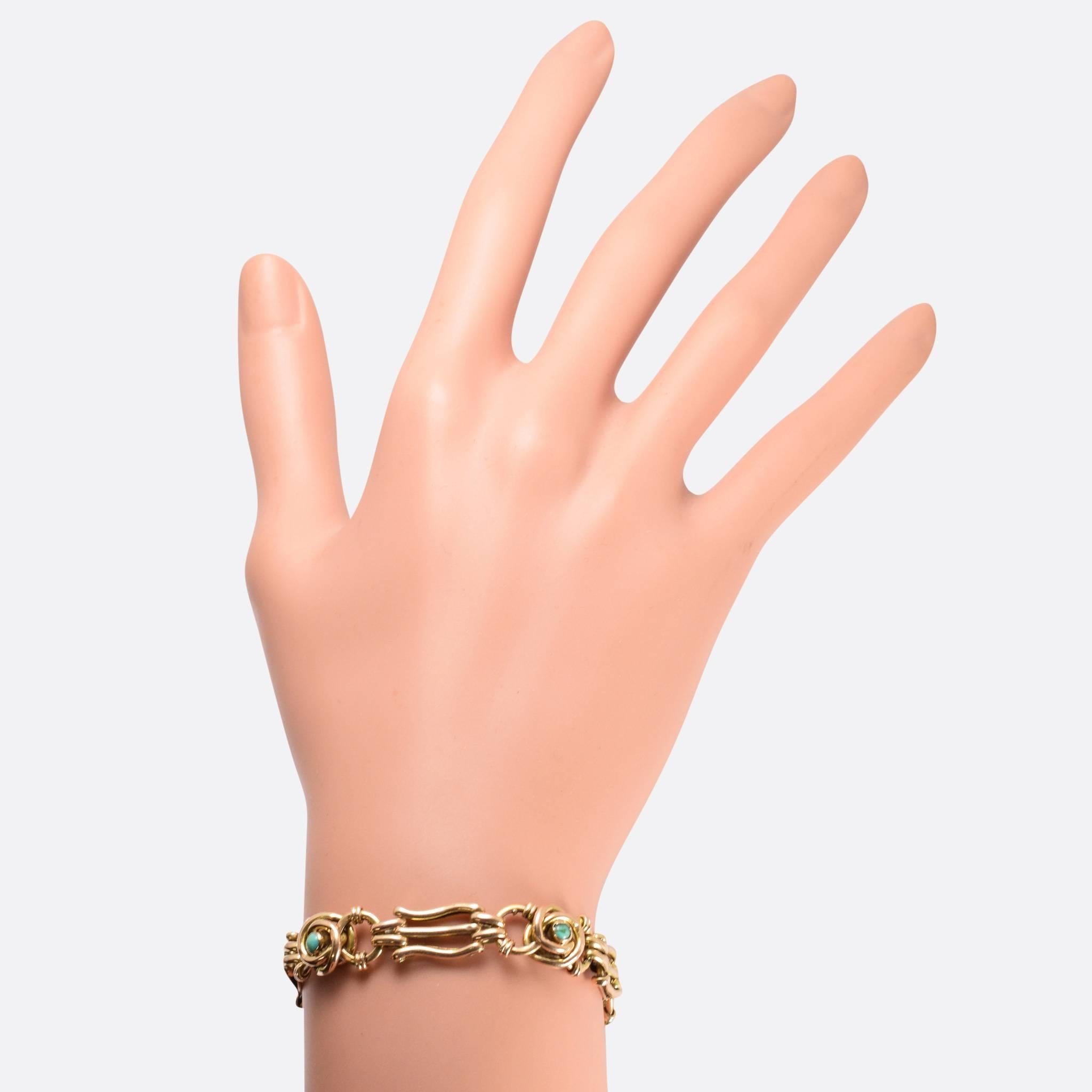 Antique Art Nouveau Turquoise Infinity Knot Gold Bracelet 1