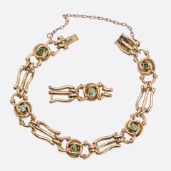 Antique Art Nouveau Turquoise Infinity Knot Gold Bracelet