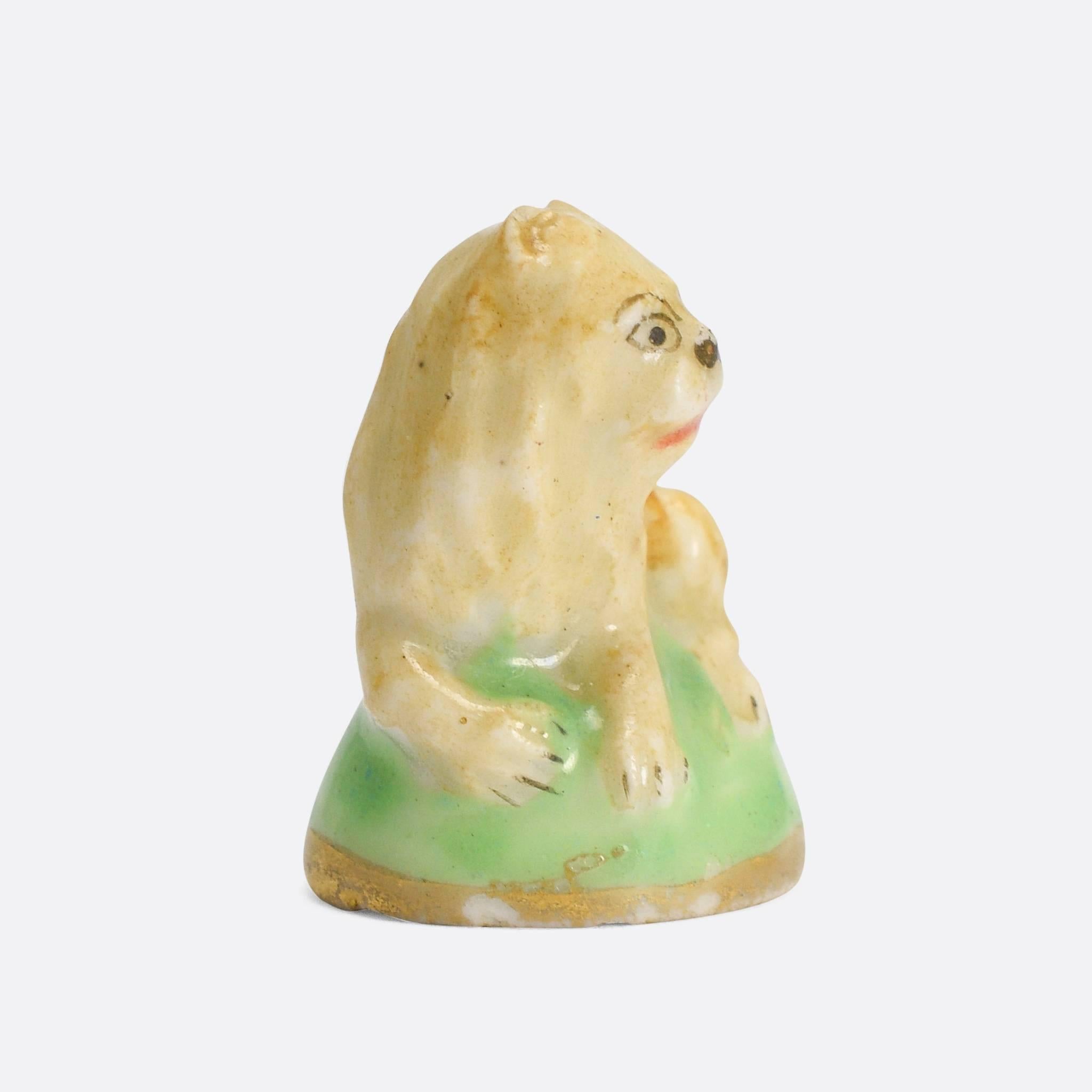 An original 18th Century porcelain Derby Chelsea period fob seal. This particular piece features a lion, and displays the pale colouring typical of the Chelsea factory.

These seals would have been given as love tokens by the rich and famous of the