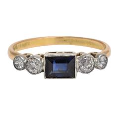 Antique Edwardian Sapphire Diamond Five-Stone Half-Hoop Ring