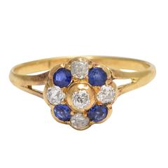 Antique Victorian Sapphire Diamond Flower Cluster Ring