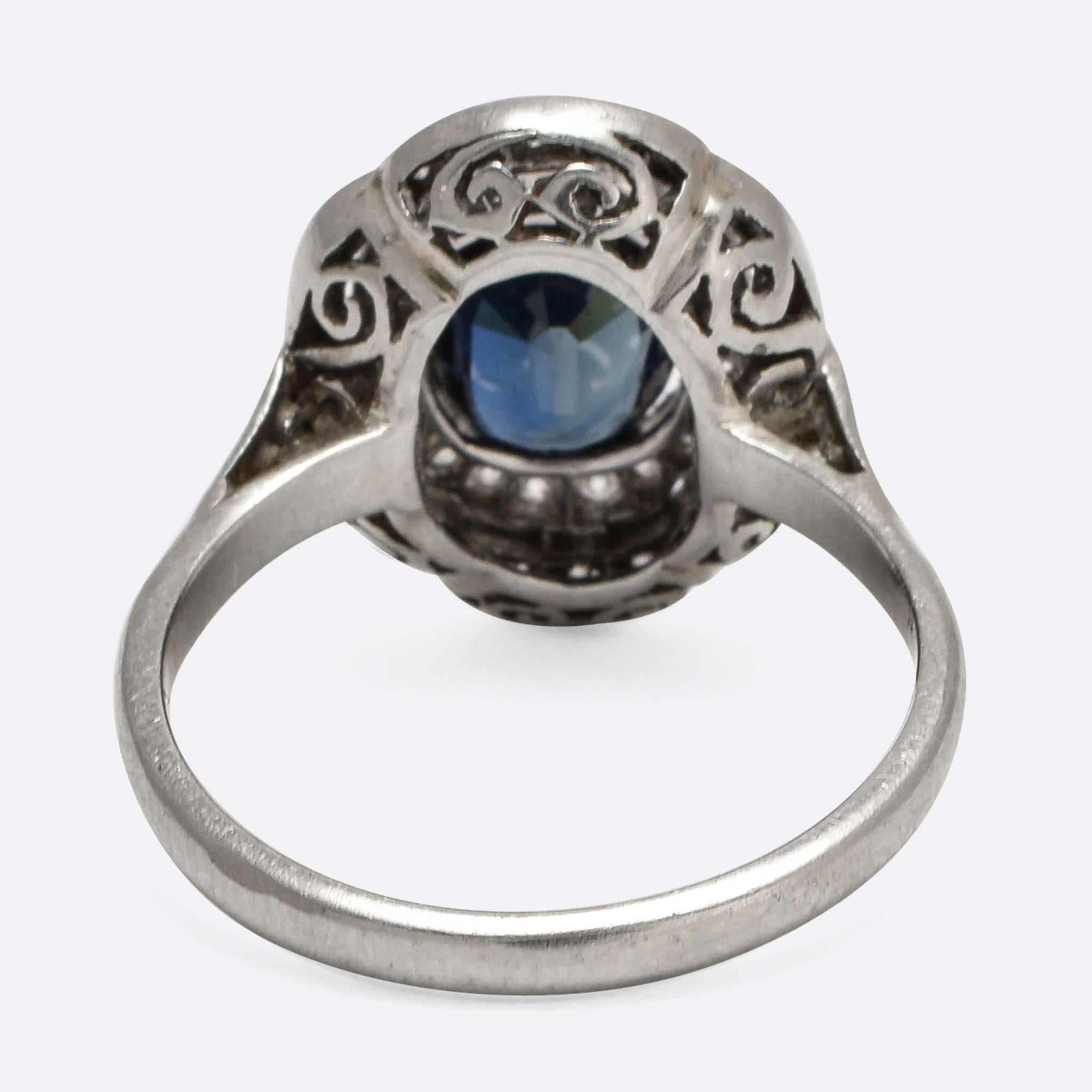 Women's Art Deco Sapphire and Diamond Halo Cocktail Ring