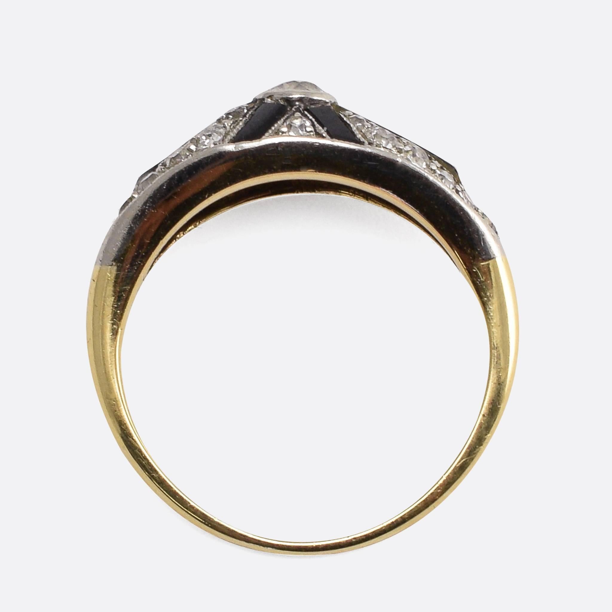 Women's Art Deco Onyx Diamond X Cocktail Ring