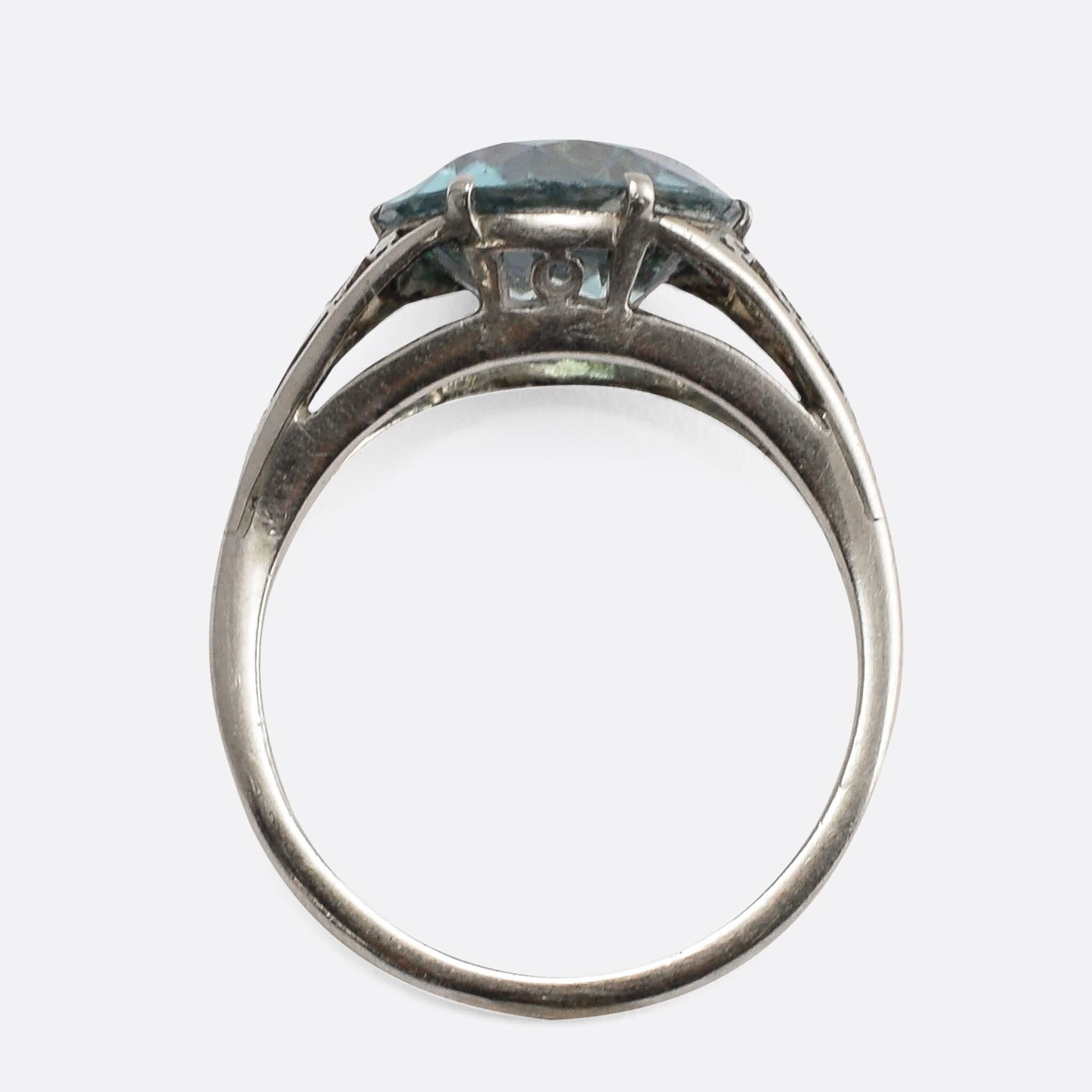 Art Deco 3.75 Carat Zircon Filigree Ring 1