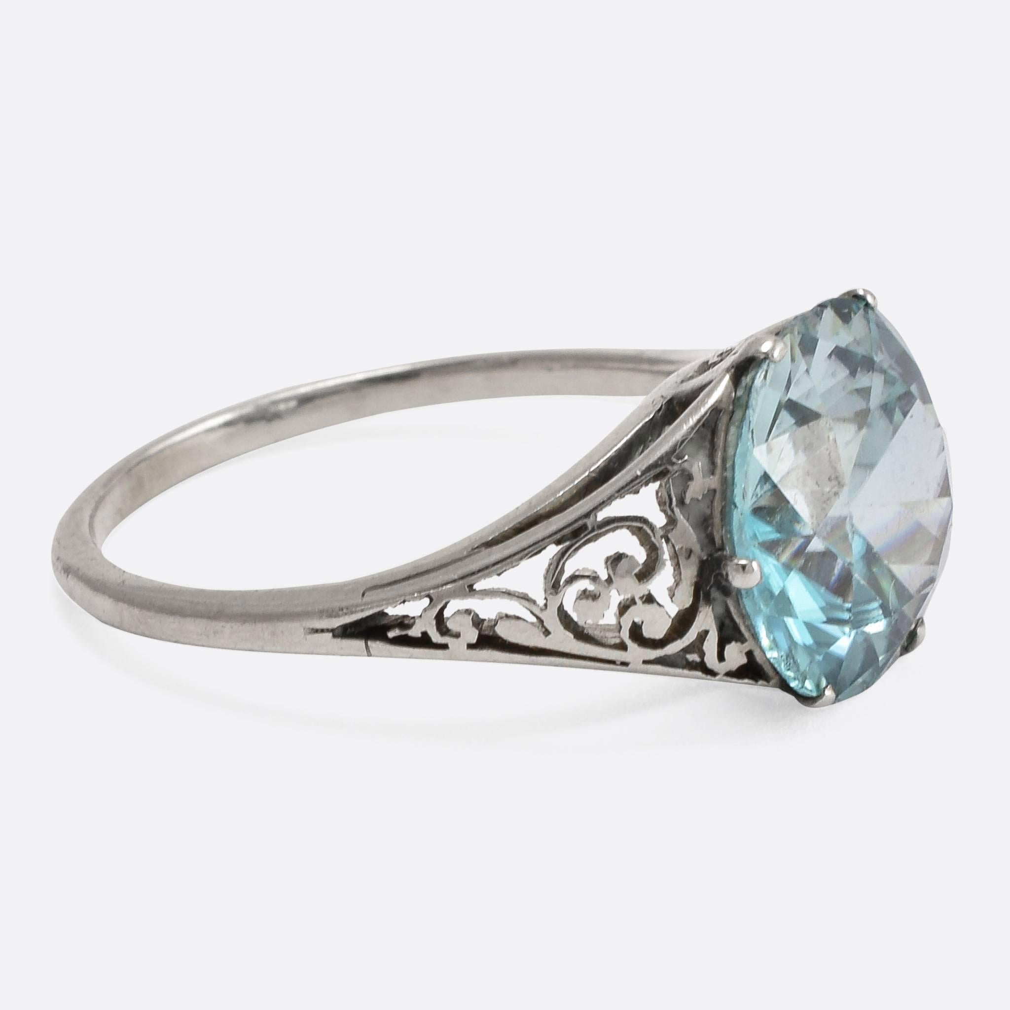 Art Deco 3.75 Carat Zircon Filigree Ring In Excellent Condition In Sale, Cheshire