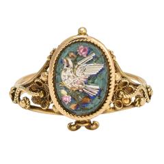 Antique Victorian Micromosaic "Dove of Peace" Offset Ring