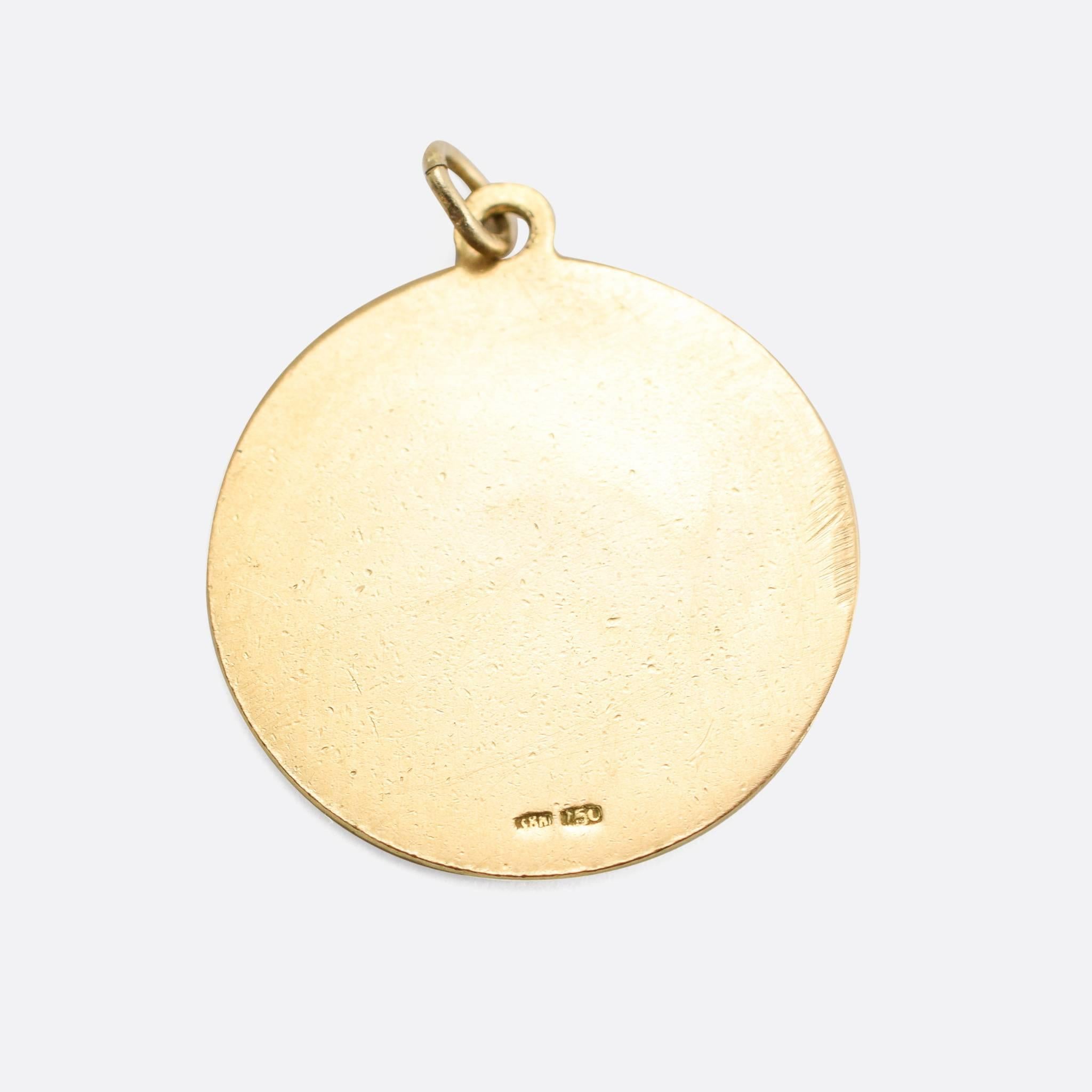Retro Vintage Capricorn Enameled Gold Medallion Pendant