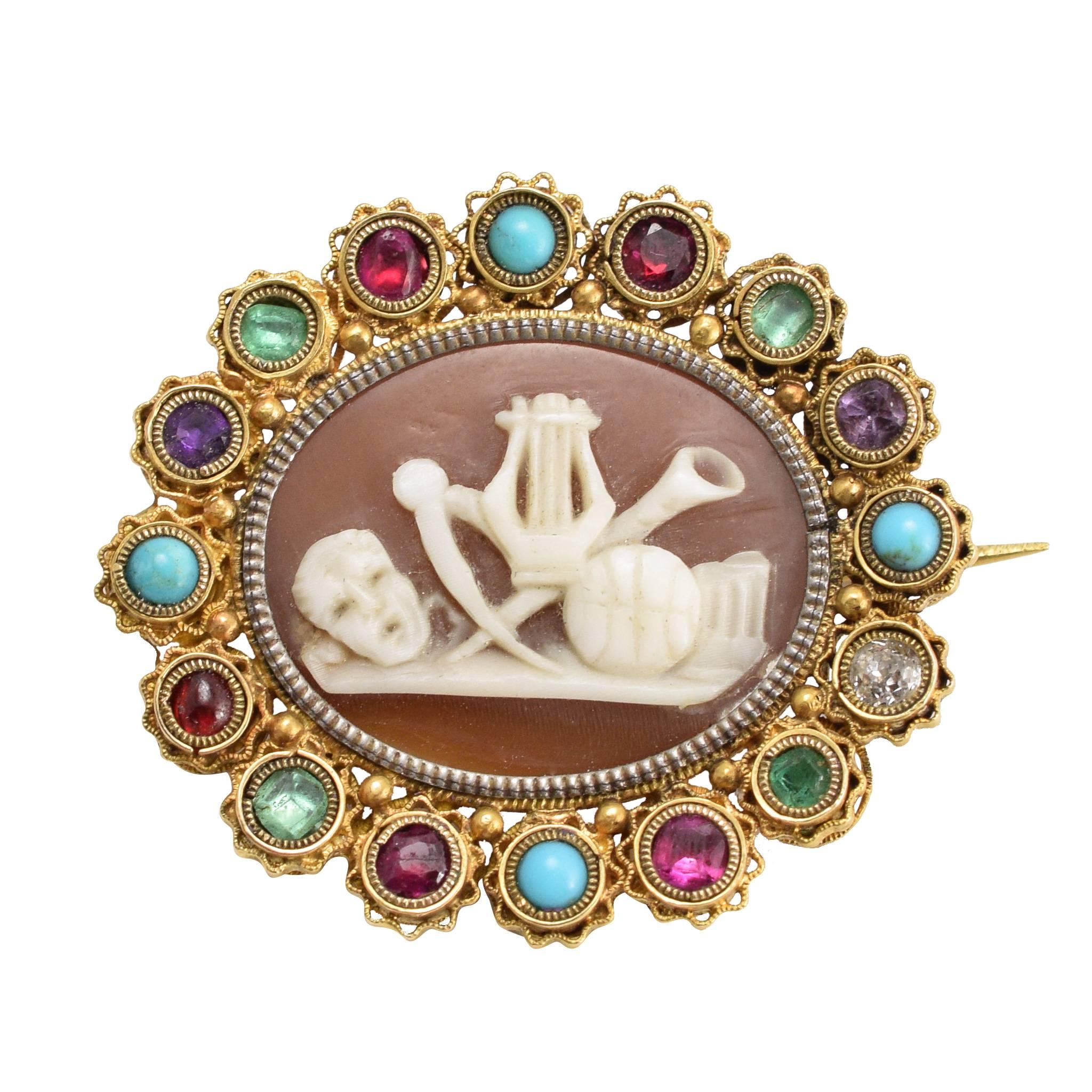 Regency Period Harlequin "Classical Muses" Cameo Brooch
