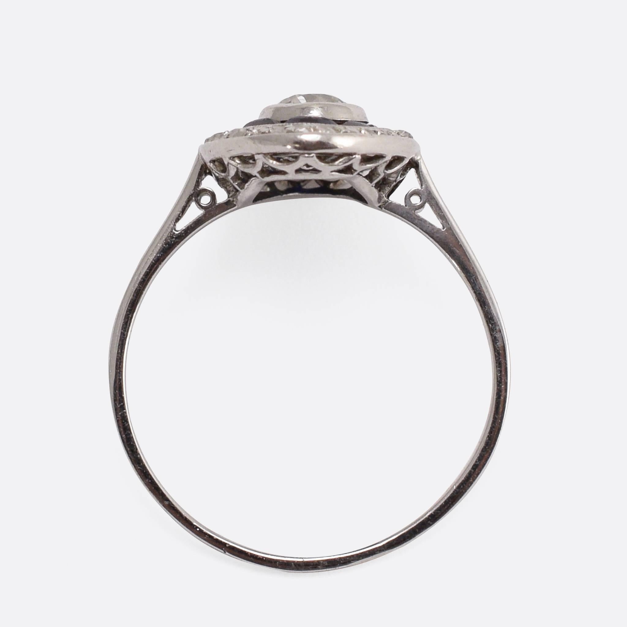 Women's 1920s Art Deco Sapphire Eye Diamond Platinum Ring