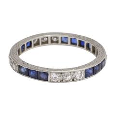 Art Deco Sapphire Diamond Platinum Eternity Ring